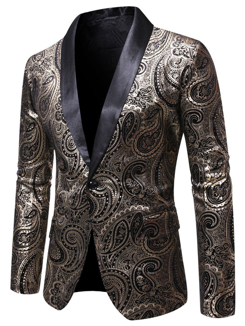 

Paisley Gilding Printed Long Sleeves Blazer, Black