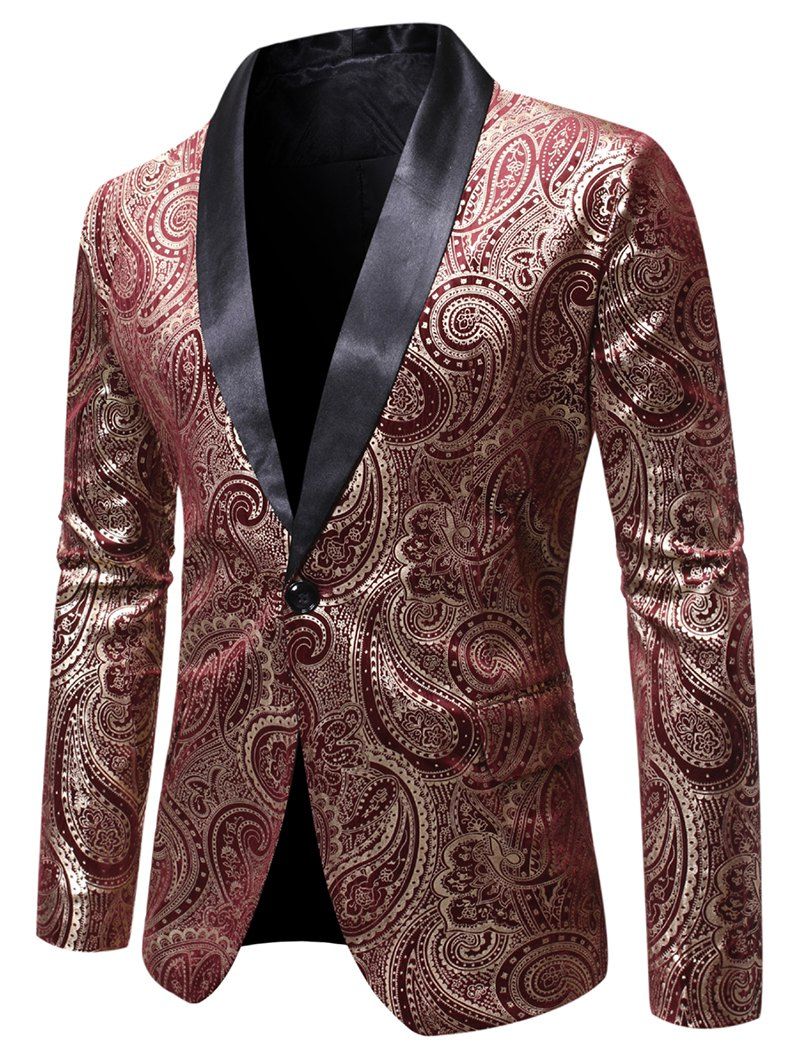 

Paisley Gilding Printed Long Sleeves Blazer, Firebrick