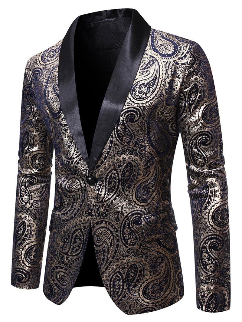 

Paisley Gilding Printed Long Sleeves Blazer, Cadetblue