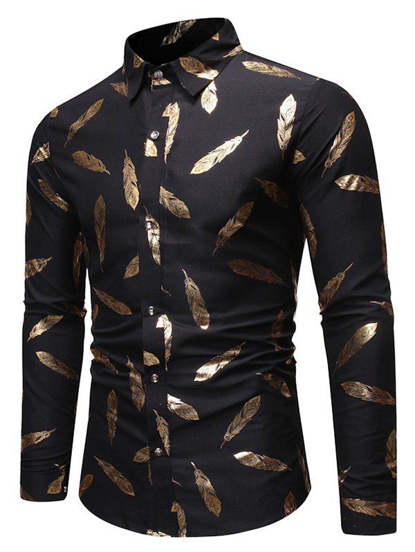 

Leaf Gilding Print Long Sleeves Shirt, Black