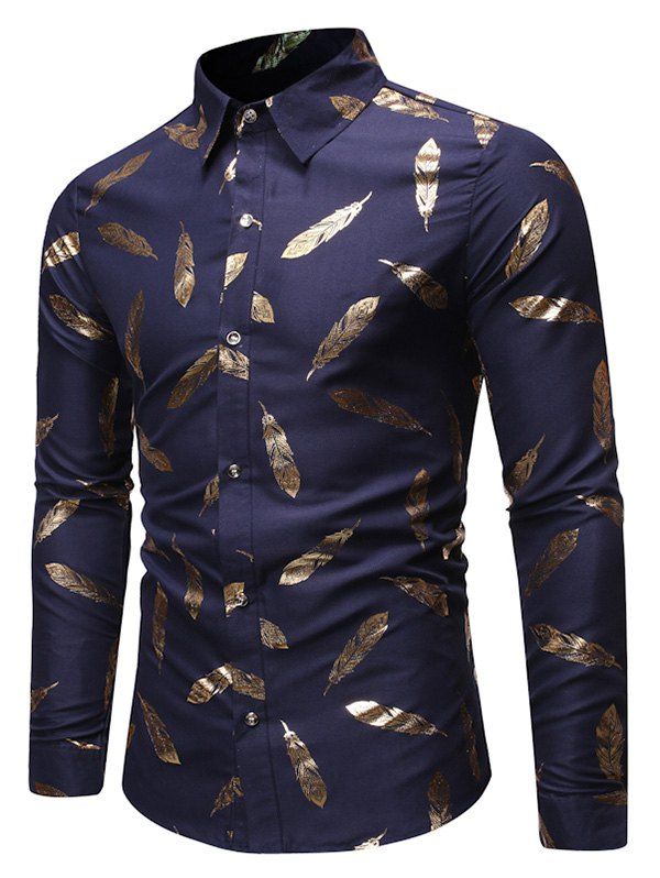 

Leaf Gilding Print Long Sleeves Shirt, Midnight blue