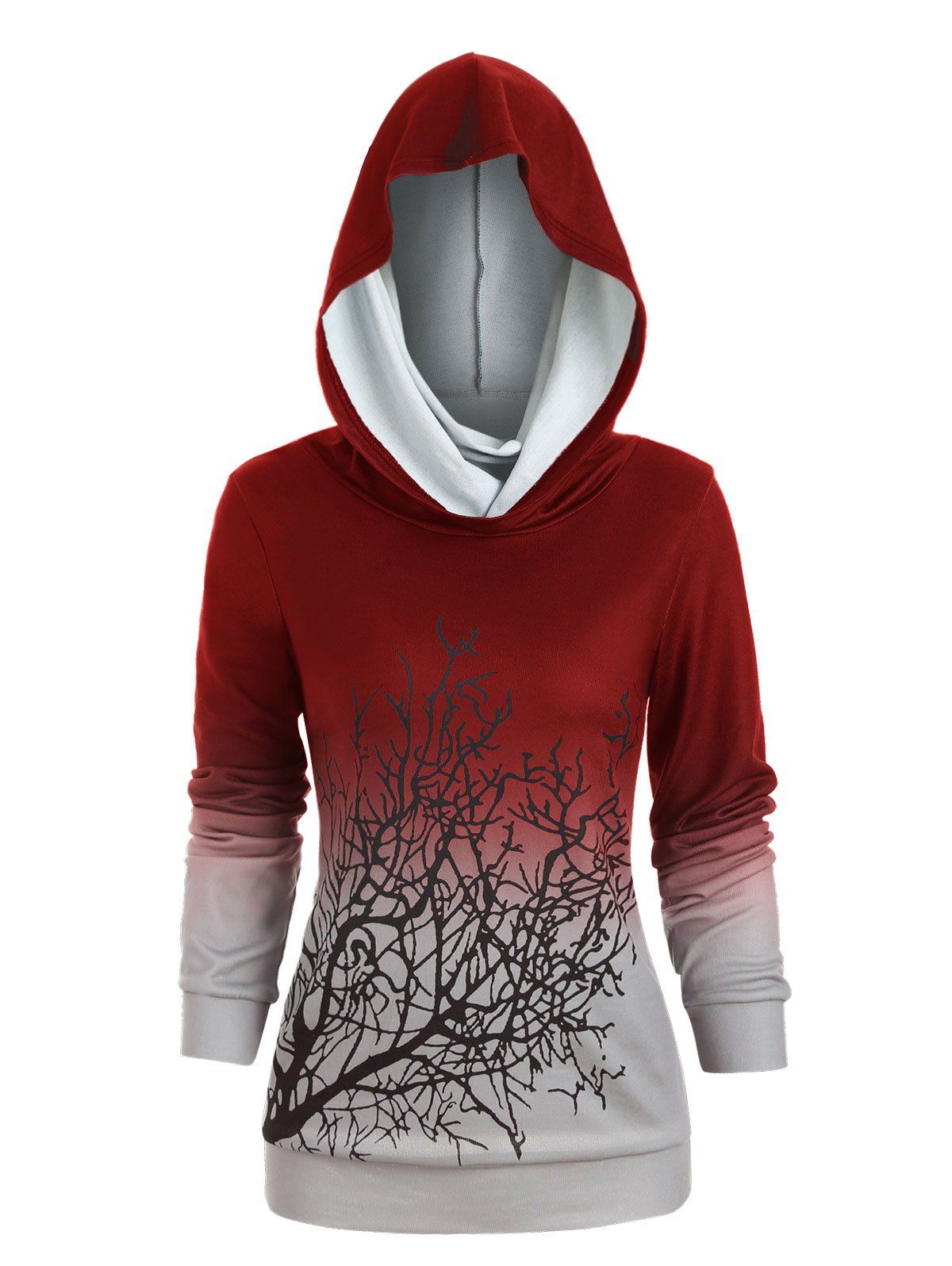 Trendy Halloween Convertible Collar Tree Print Sweatshirt  