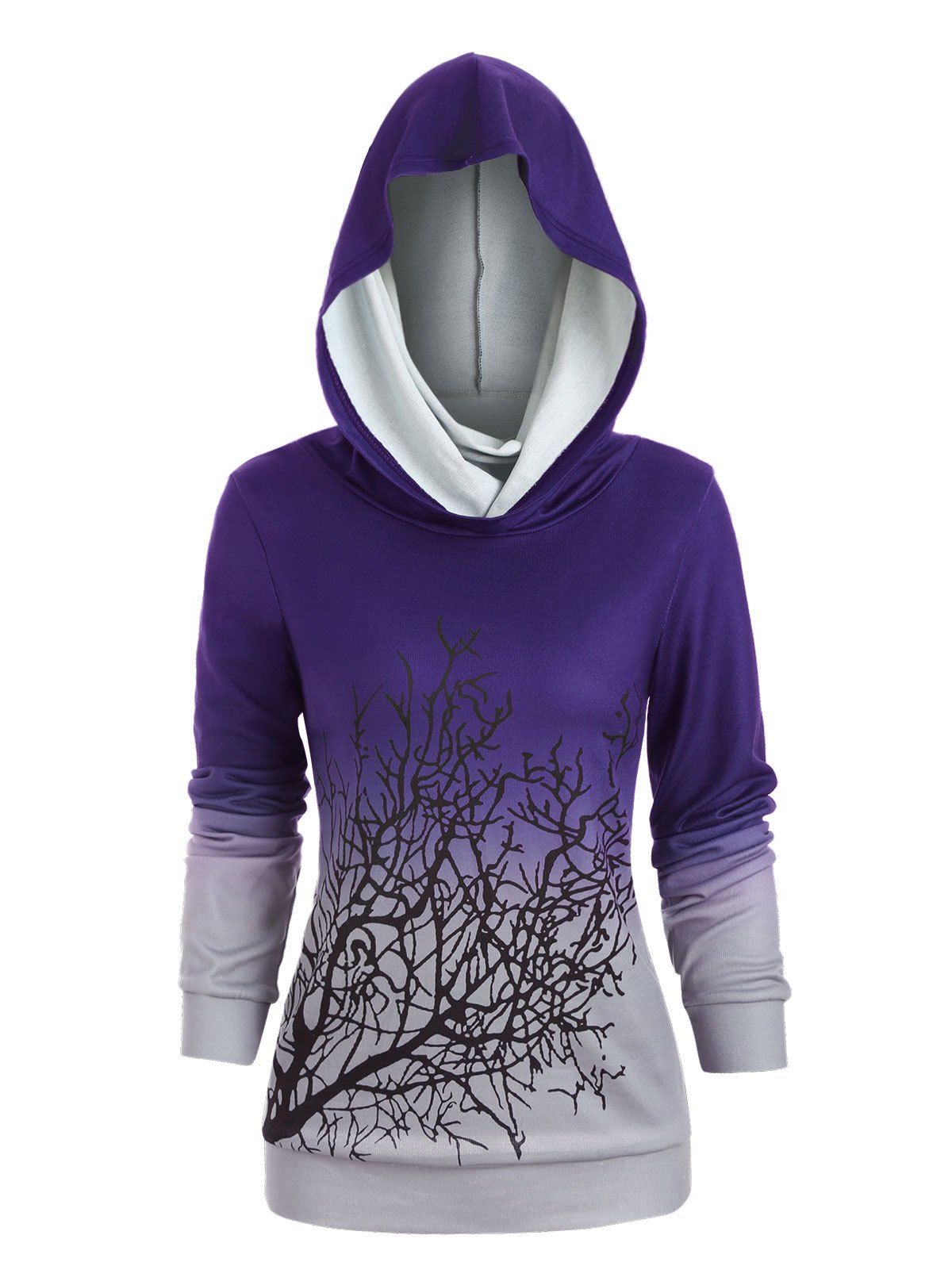 

Halloween Convertible Collar Tree Print Sweatshirt, Purple