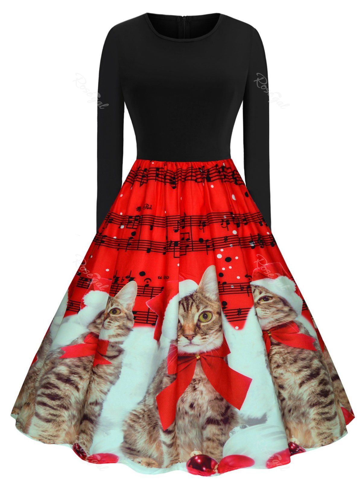 

Plus Size Christmas Printed Vintage Party Dress, Red
