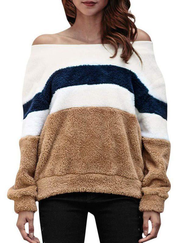 

Off Shoulder Contrast Faux Fur Sweatshirt, Brown