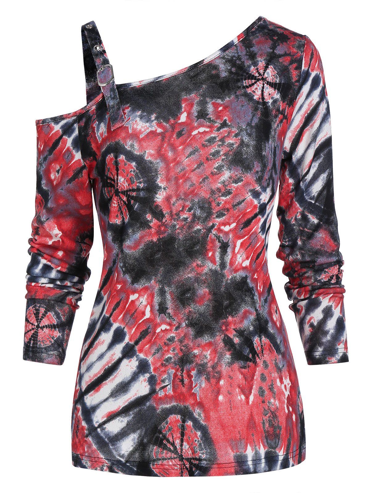 

Skew Collar Long Sleeve Printed Sweatshirt, Red wine