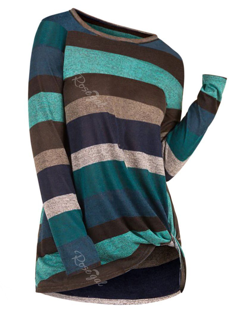 

Plus Size Multi Striped Twist-front Knit Top