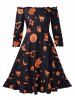 Robe d'Halloween Ligne A Vintage à Epaule Dénudée de Grande Taille avec Gilet en Couleur Unie - Noir 1X