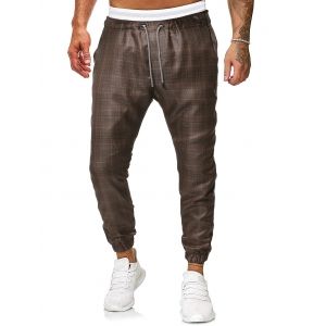 

Plaid Pattern Drawstring Jogger Pants, Coffee