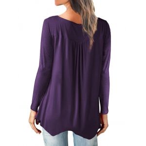 

Half Button Asymmetric Long Sleeves Tee, Purple