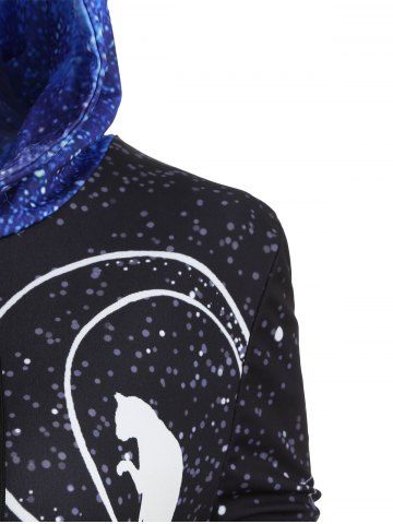 

Plus Size Hooded High Low 3D Galaxy Print Long T Shirt, Blue
