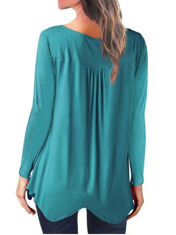 

Half Button Asymmetric Long Sleeves Tee, Macaw blue green