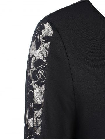 

Plus Size Lace Panel Chains Fitted Bodysuit, Black
