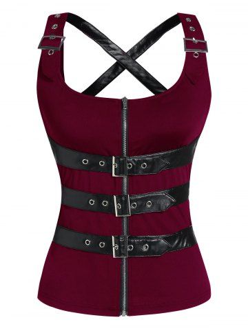 Zip Up Cut Out Buckle Strap Gothic Tank Top