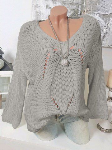 

Plus Size Pointelle Knit Tunic Sweater, Gray