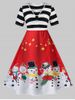 Plus Size A Line Christmas V Neck Snowman Print Dress -  