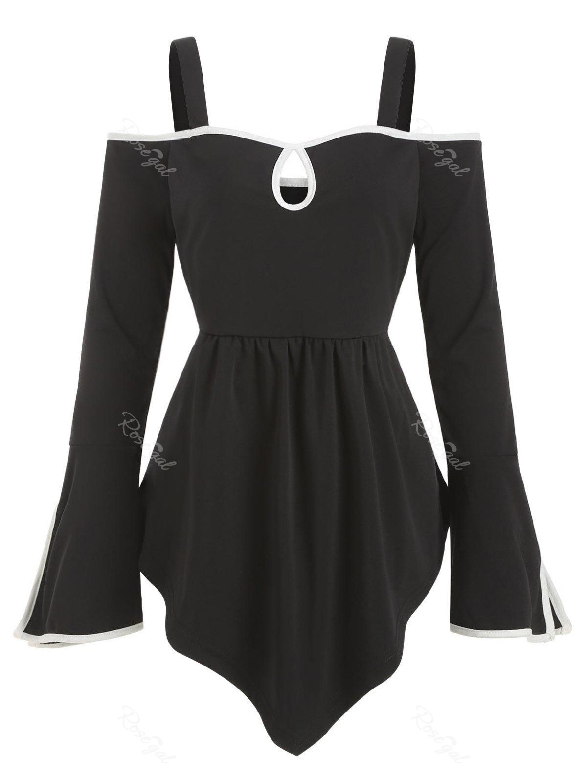 

Slit Sleeve Keyhole Cold Shoulder Plus Size Top, Black