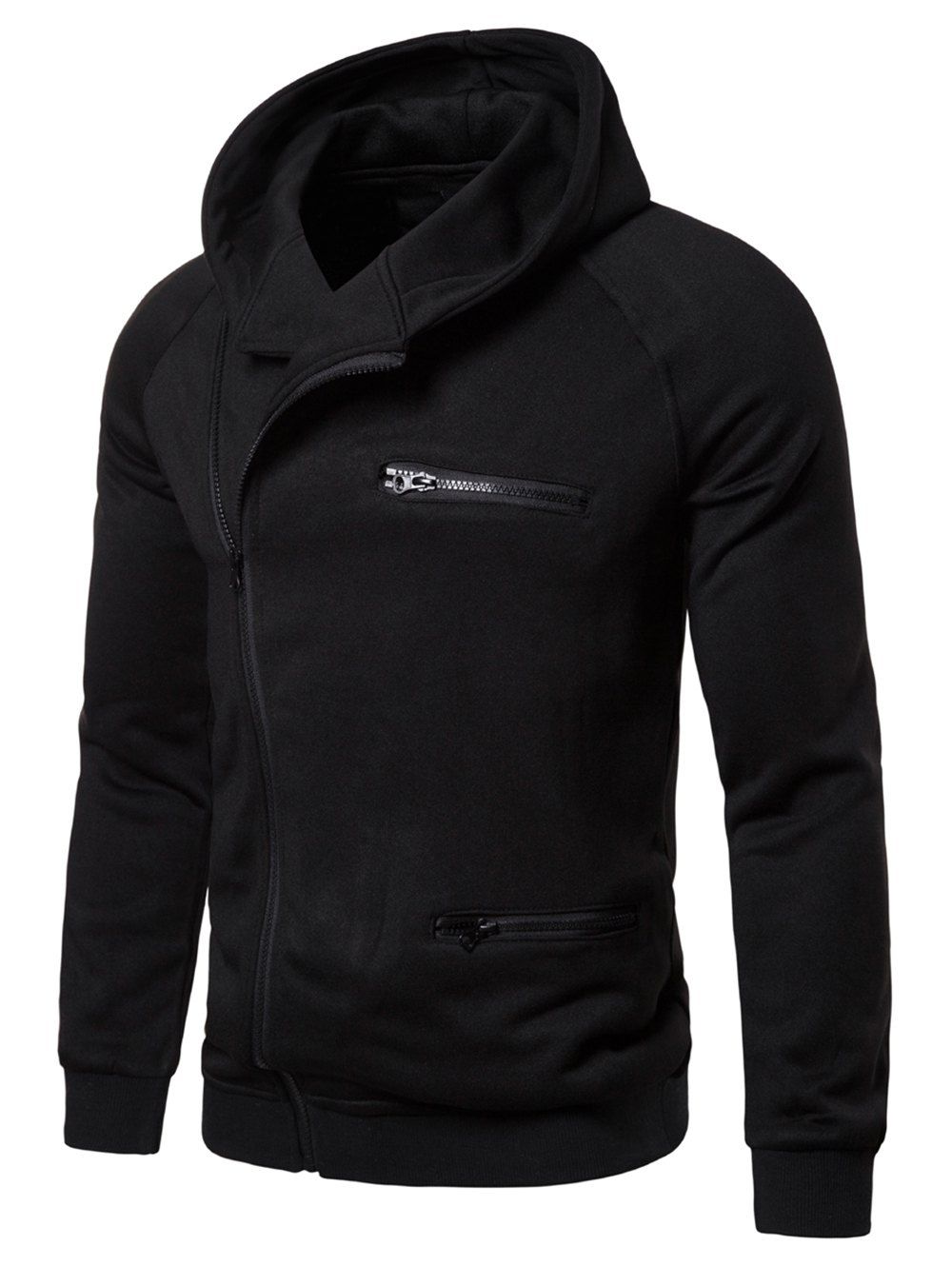 

Solid Color Zipper Decoration Casual Hoodie, Black