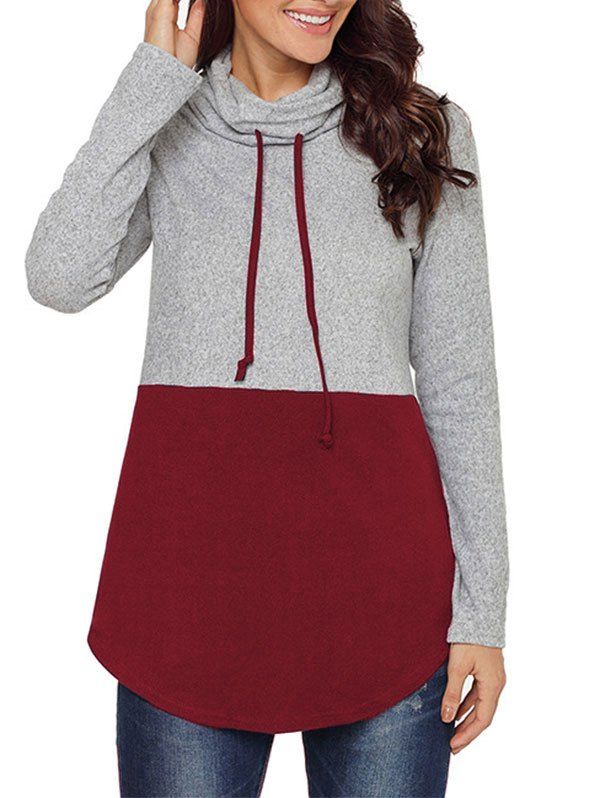 

Two Tone Cowl Neck Longline Sweatshirt, Red wine