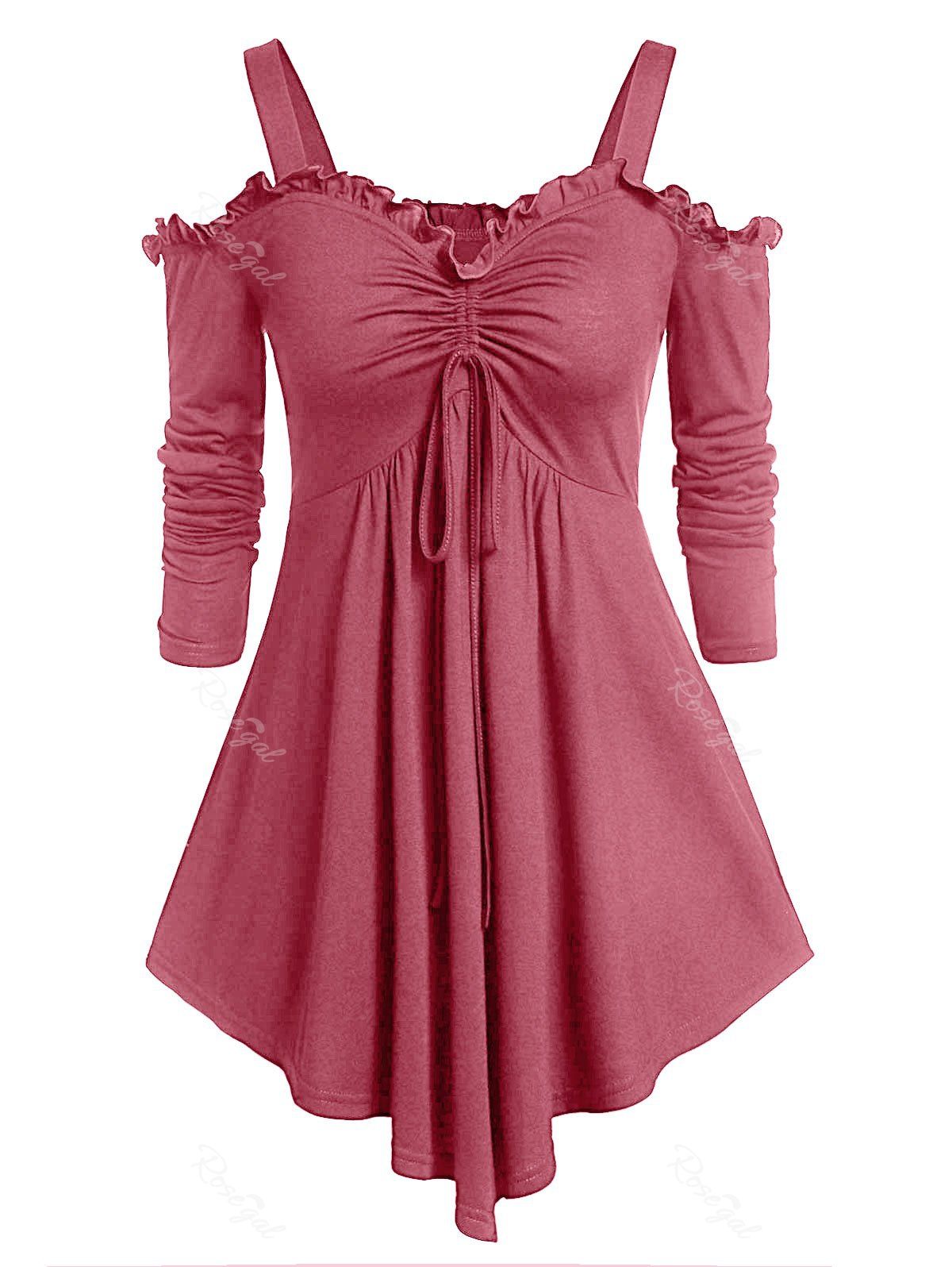 

Plus Size Tunic Cold Shoulder Sweetheart Neck T Shirt, Cherry red