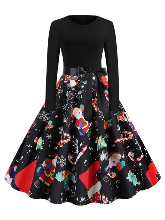 

Christmas Santa Claus Belted Party Dress, Black