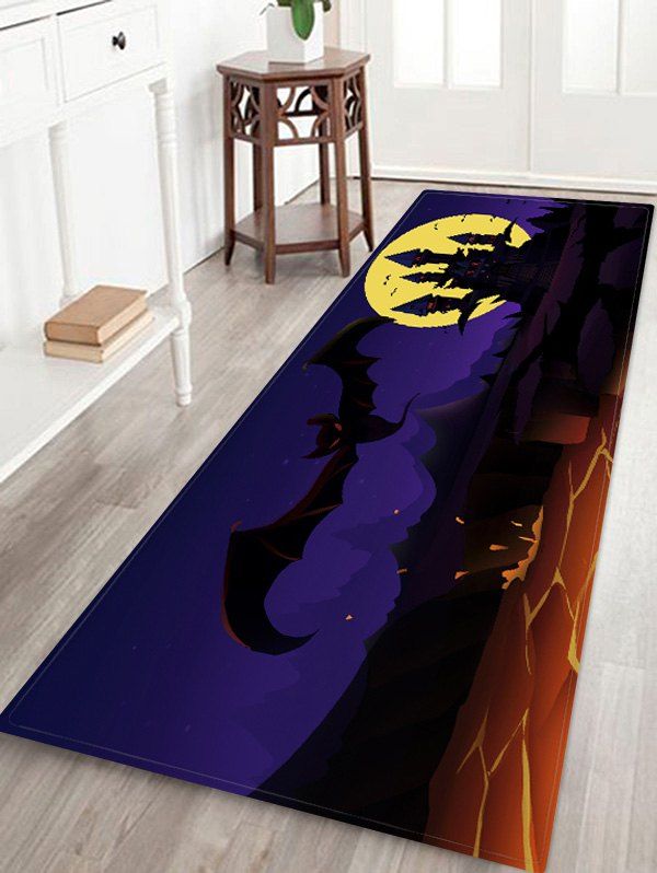 

Halloween Bat Castle Printed Floor Rug, Denim dark blue
