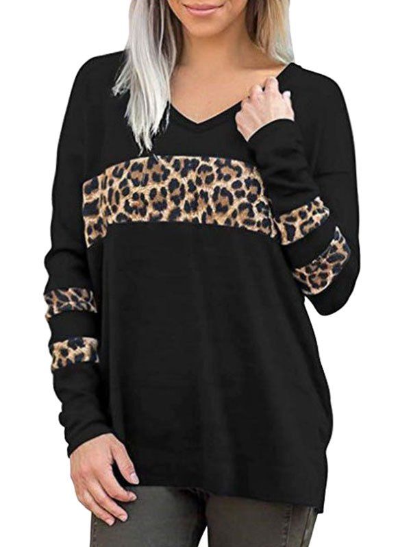 

Leopard V Neck Longline Sweatshirt, Black