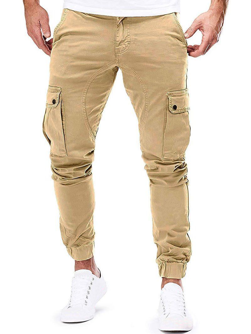 

Pocket Decoration Casual Drawstring Jogger Pants, Khaki