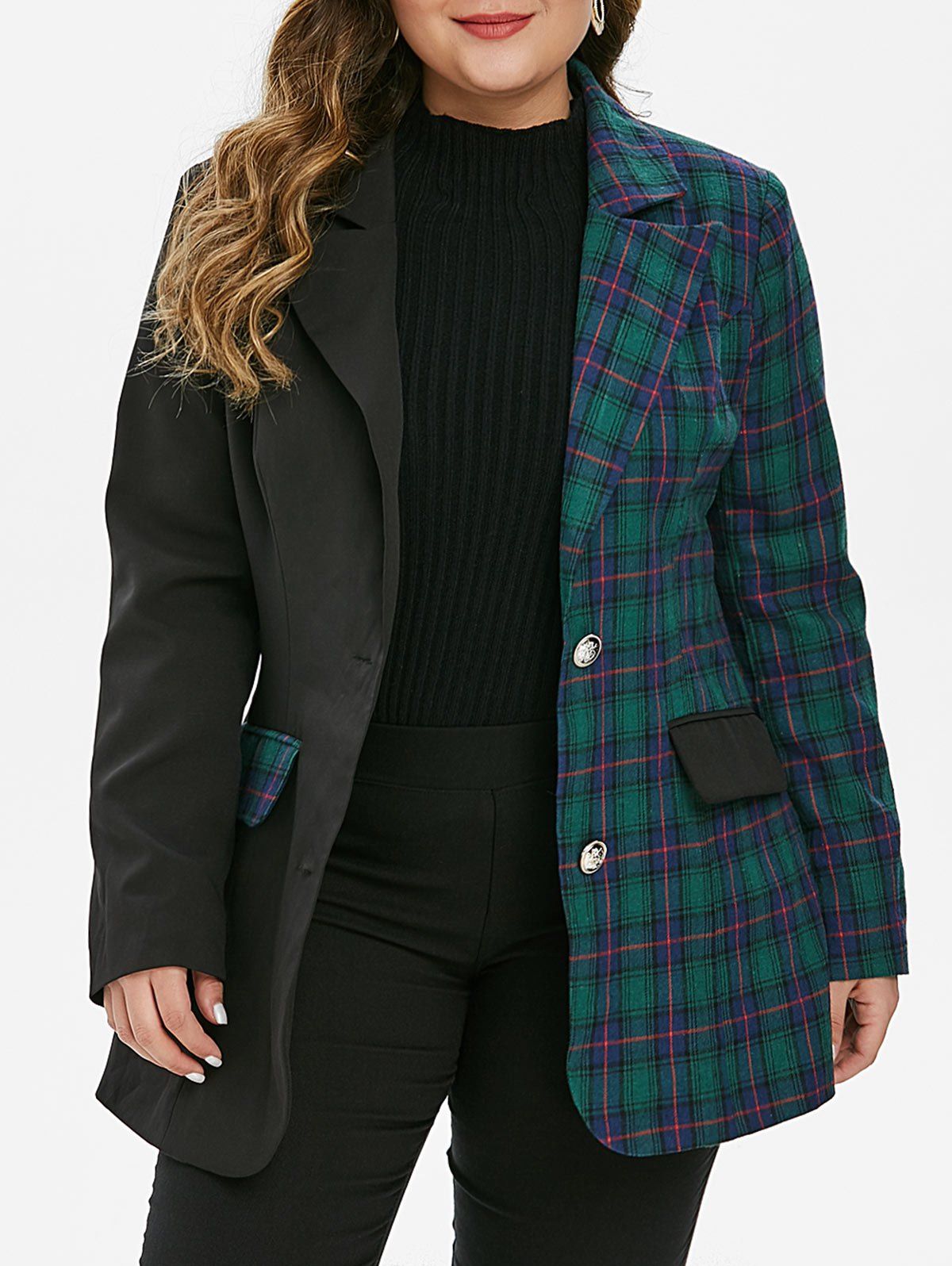 Plus Size Plaid Colorblock Blazer 35 Off Rosegal 3707