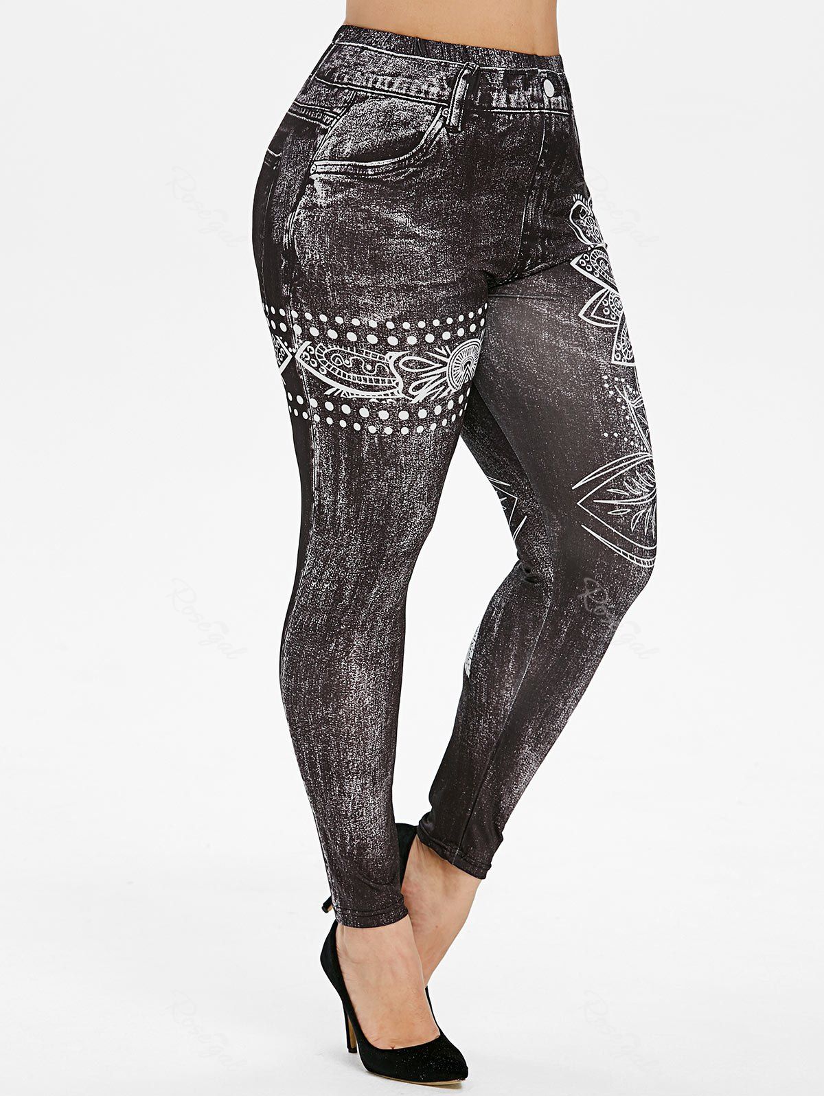 

Plus Size Kaleidoscope Print High Waisted Skinny Jeggings, Black
