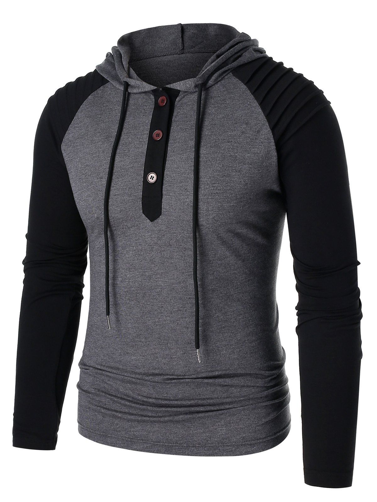 

Plus Size Hooded Half Button Pleated Sleeve Contrast Heathered T-shirt, Multi