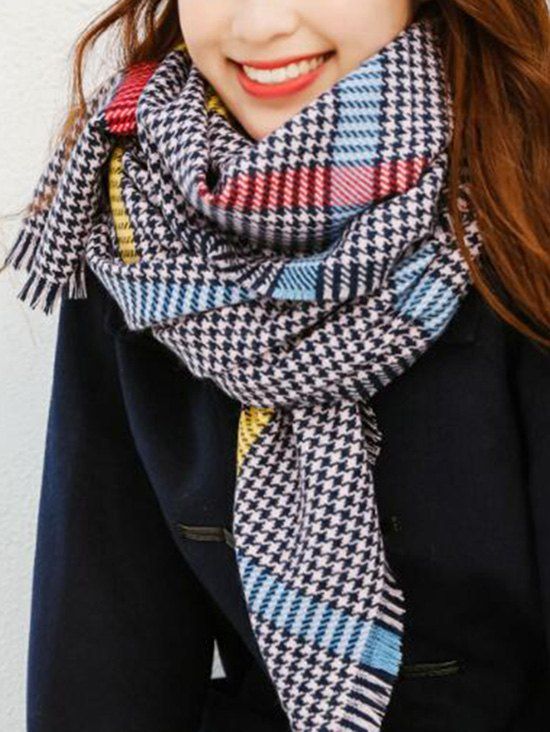 

Chic Houndstooth Pattern Scarf, Pink