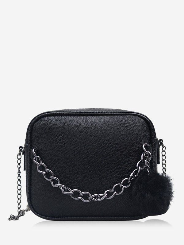 

Fluffy Ball Zipper Mini Crossbody Bag, Black