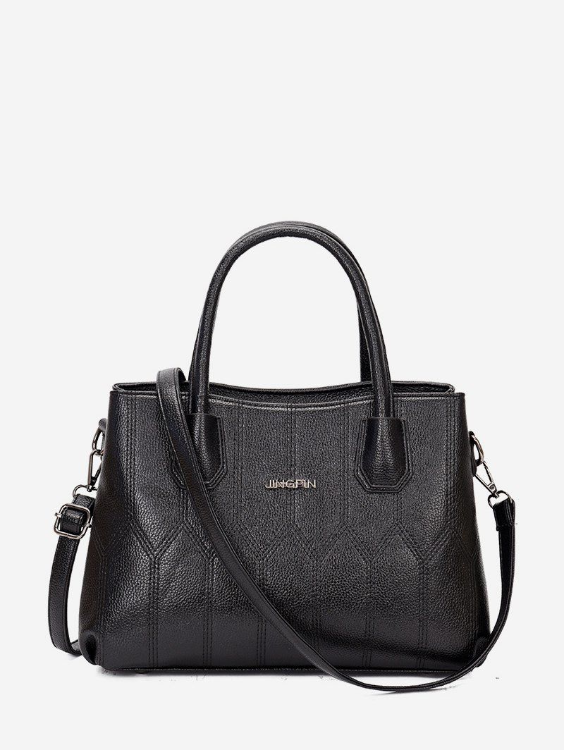

Leather Solid Simple Style Handbag, Black