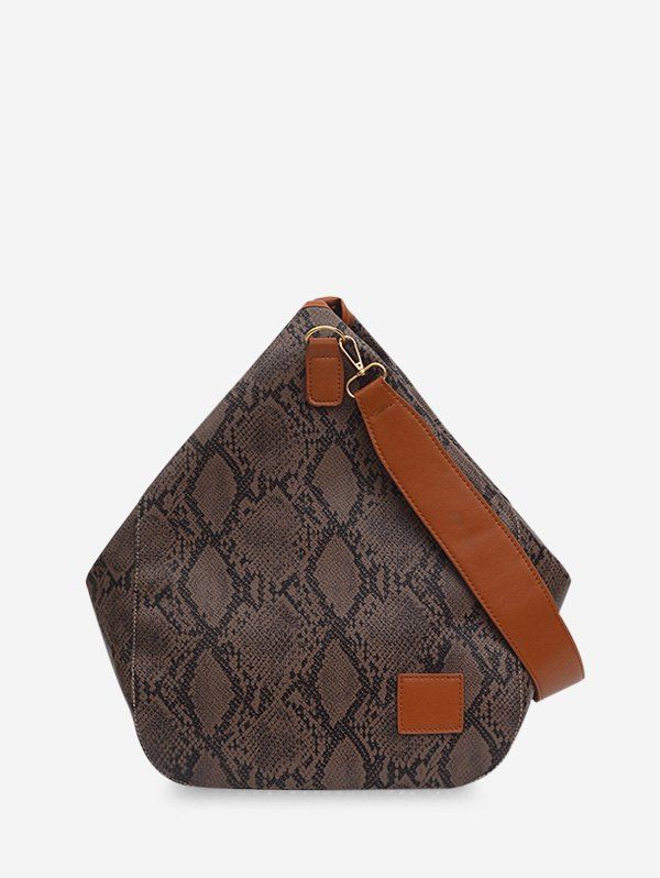 

Snakeskin Pattern Water Drop Shape Leather Shoulder Bag, Deep brown