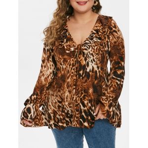 

Plus Size Ruffle Leopard Print Blouse