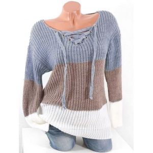 

Plus Size Lace Up Hit Color Chunky Sweater, Multi