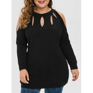 

Plus Size Cutout Cold Shoulder Tunic Sweater, Black