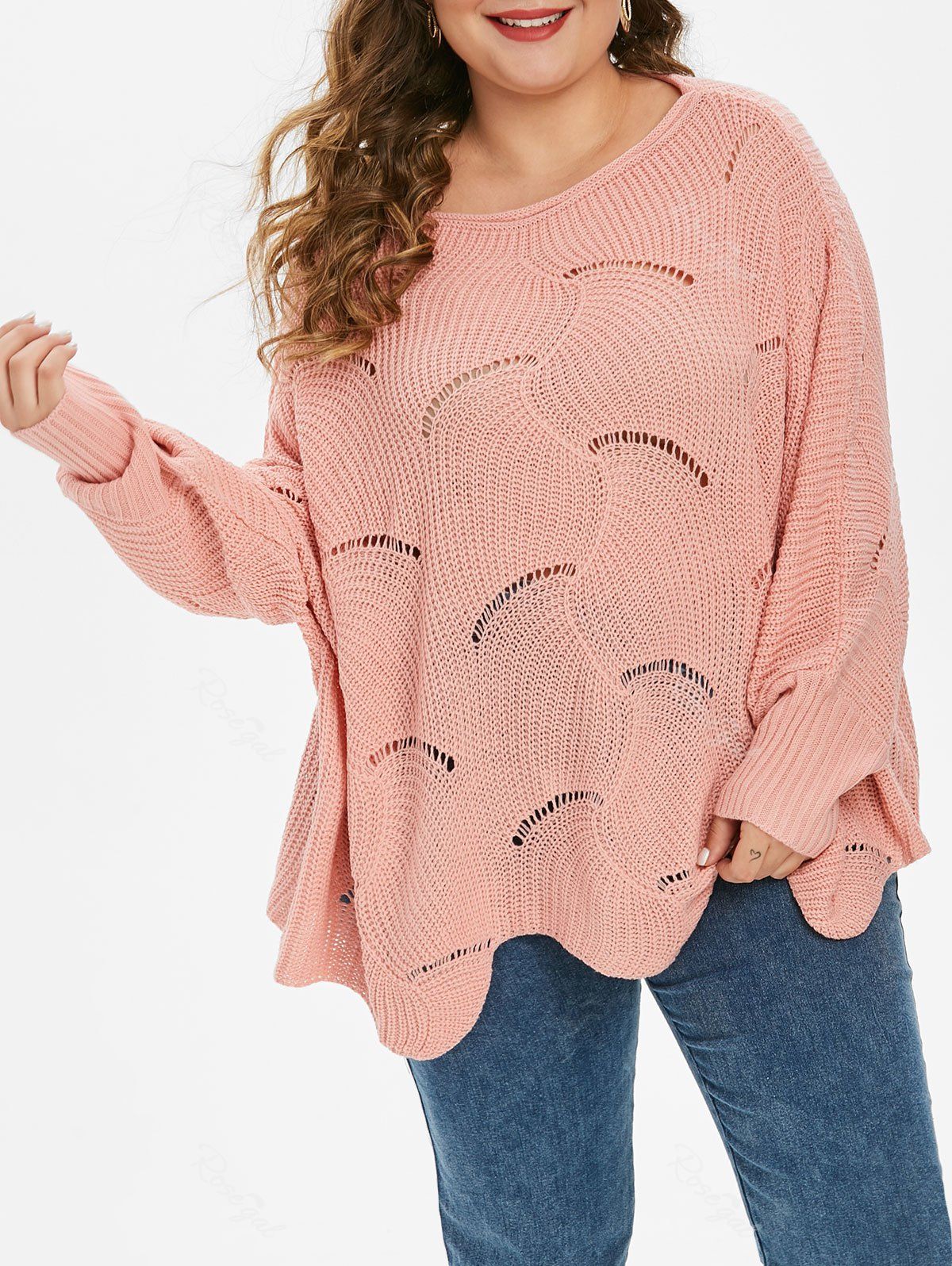 

Plus Size Open Stitch Chunky Sweater, Pink