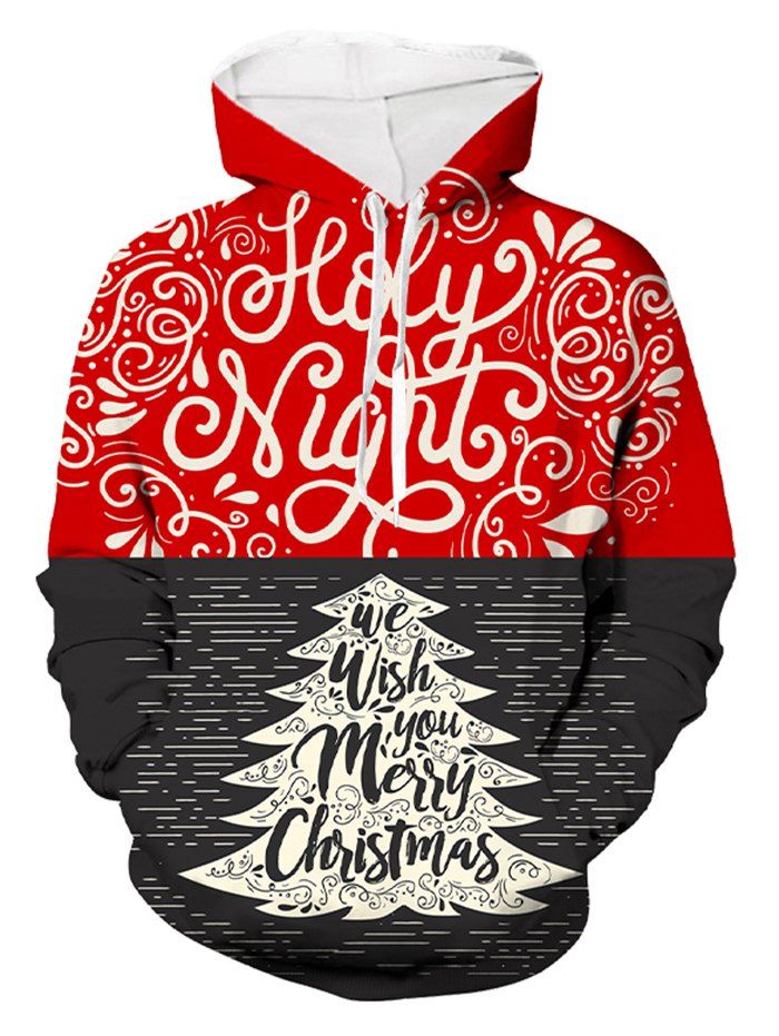 

Christmas Tree Letter Pattern Hoodie, Multi
