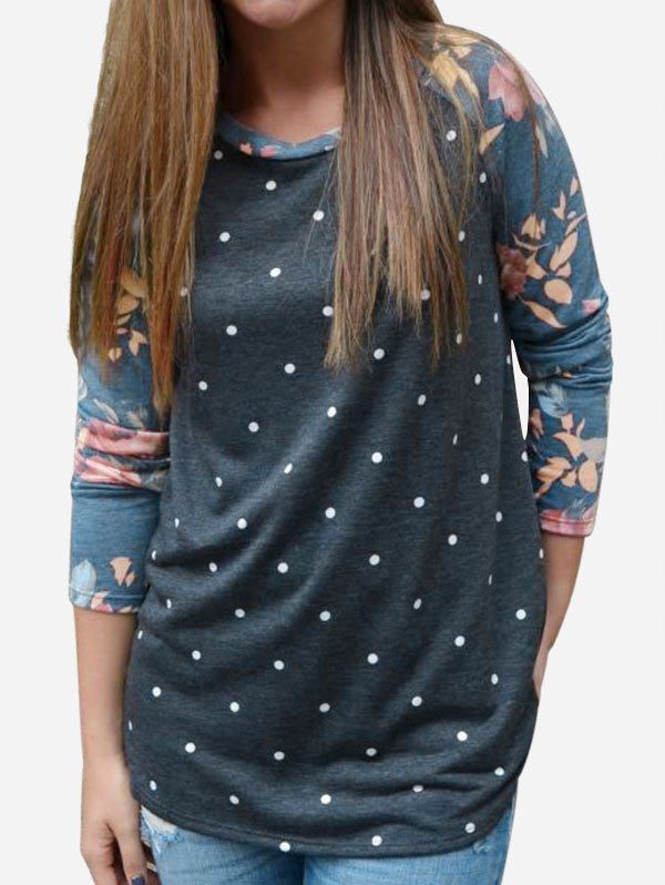 

Polka Dot Floral Raglan Sleeve T-shirt, Dark slate blue