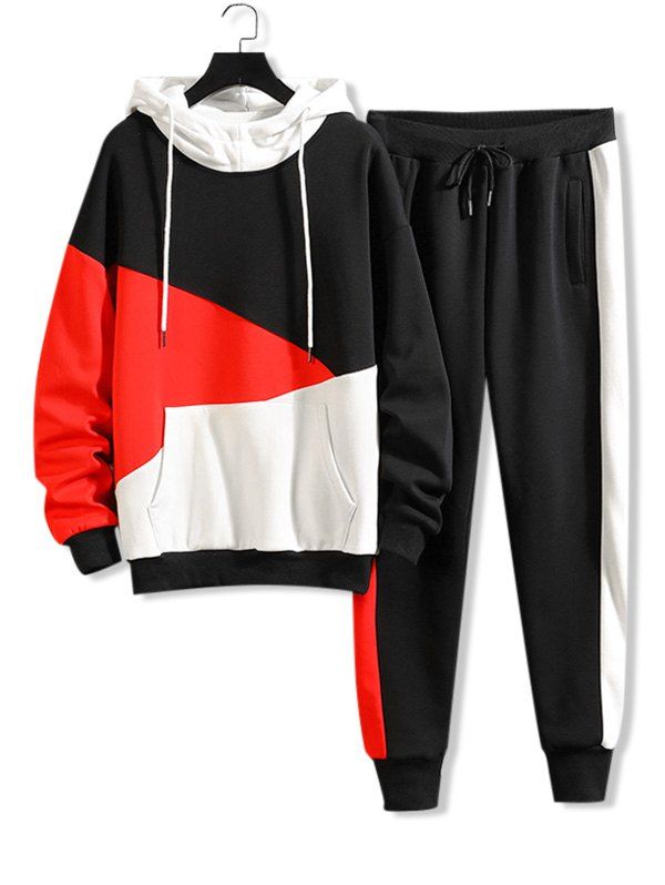 

Color-blocking Letter Graphic Hoodie And Pants Set, White