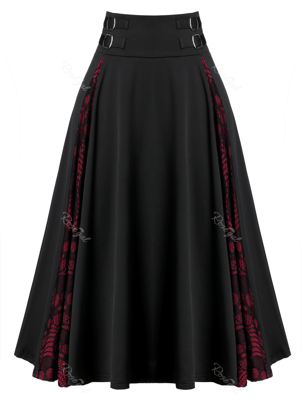 

Plus Size A Line Lace Insert Zippered Skirt, Black