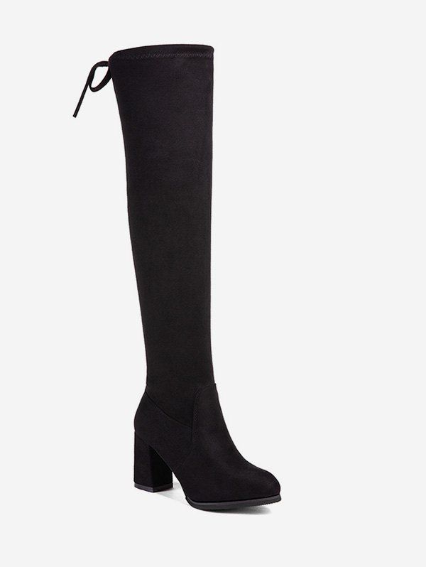 

High Heel Tie Back Thigh High Boots, Black