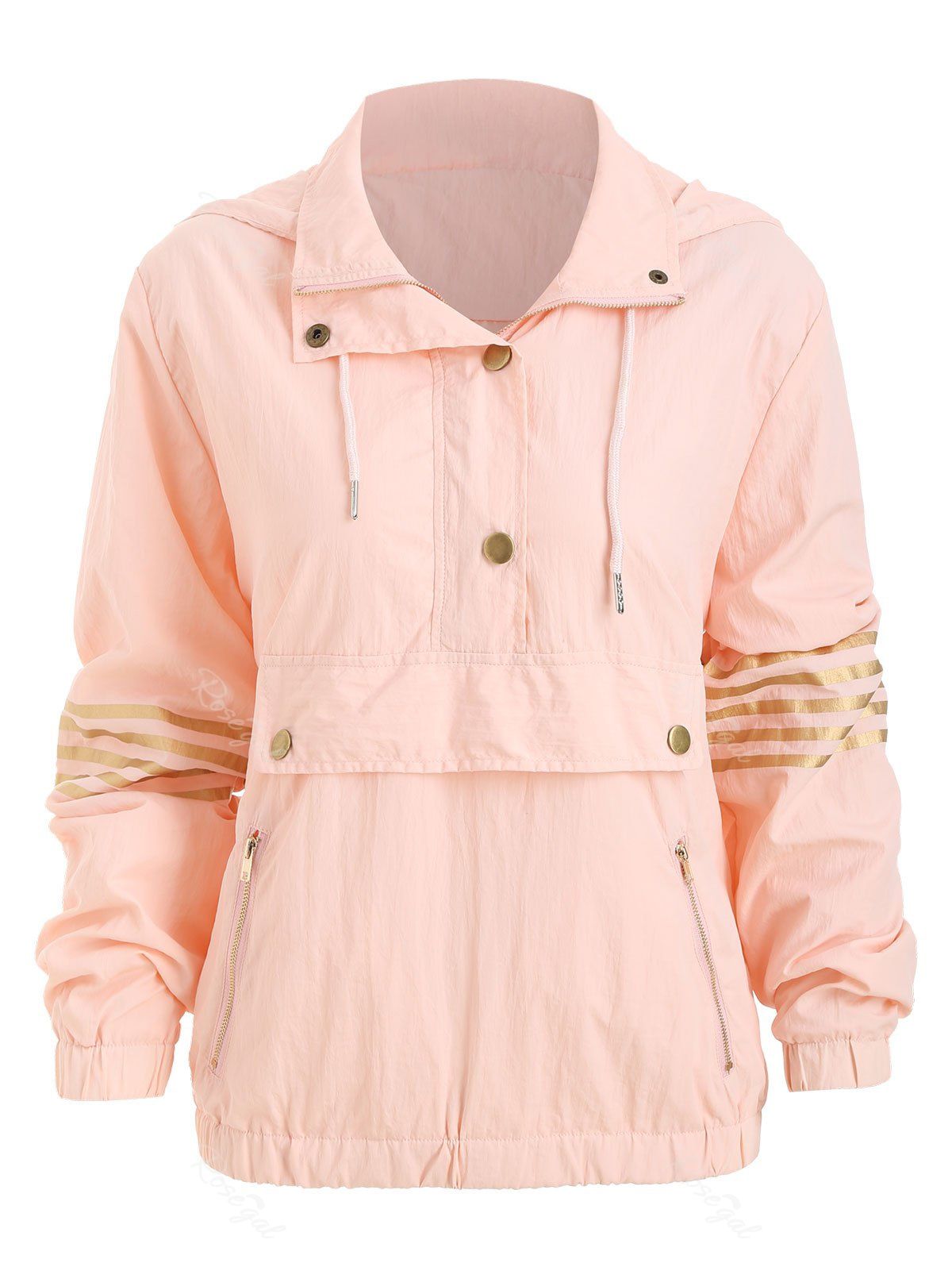 

Hooded Gilding Striped Plus Size Anorak, Pink