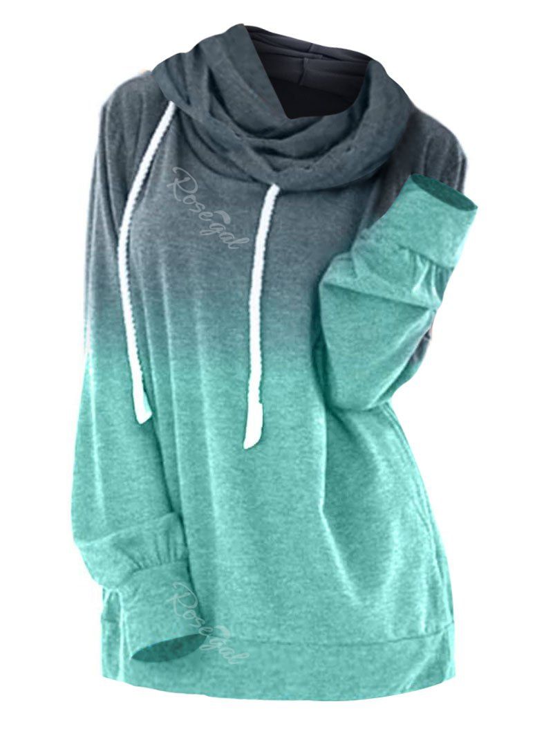 

Plus Size Ombre Drawstring Longline Hoodie, Blue
