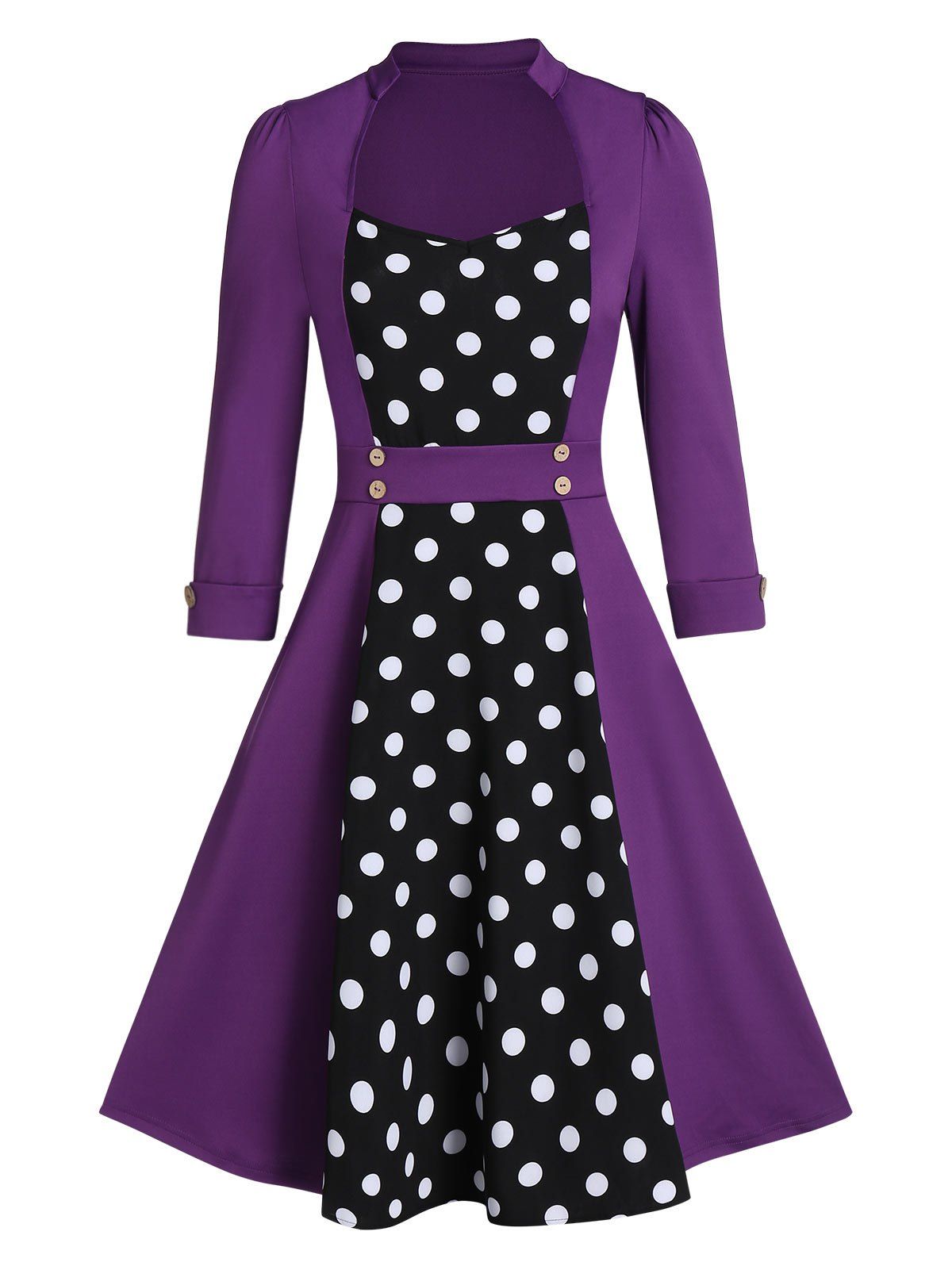 

Retro Buttons Polka Dot Pin Up Dress, Multi-a