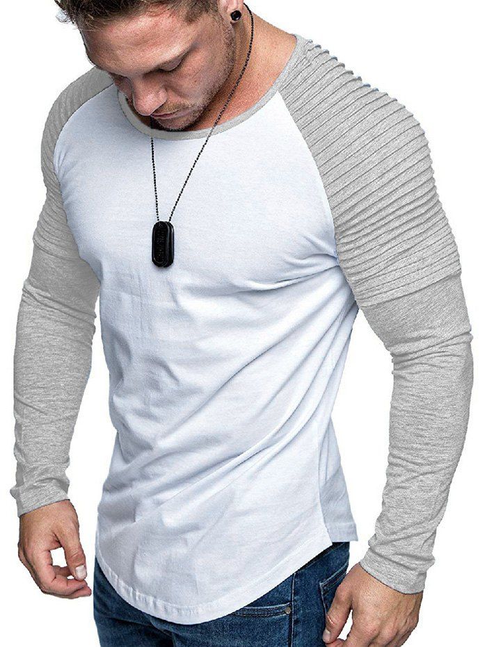 

Pleated Shoulder Raglan Sleeve Long Sleeve Tee, Multi-d