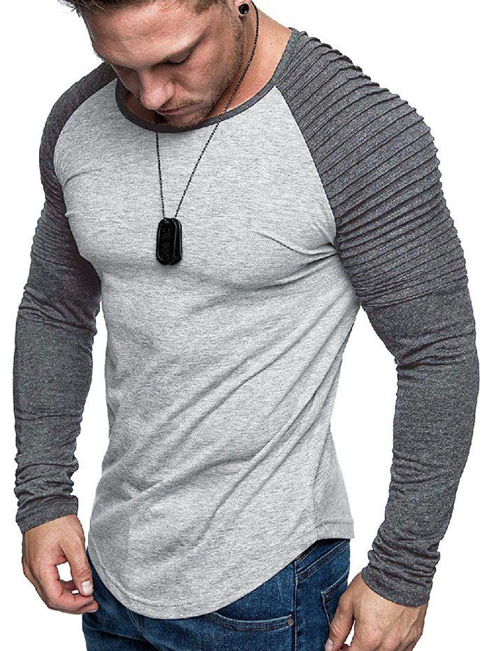 

Pleated Shoulder Raglan Sleeve Long Sleeve Tee, Multi-e