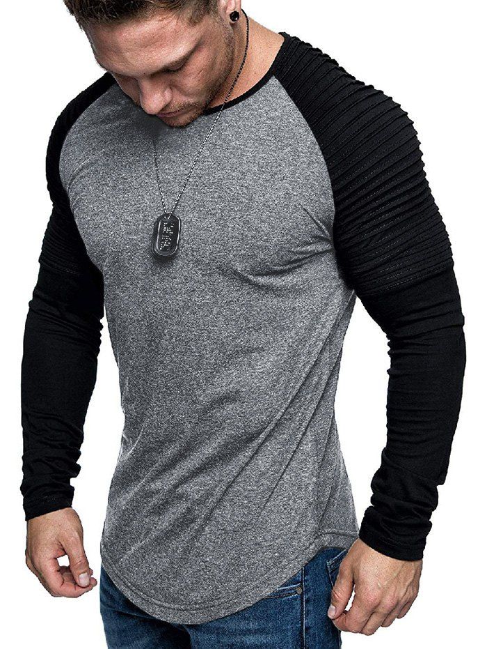 

Pleated Shoulder Raglan Sleeve Long Sleeve Tee, Multi-f